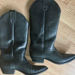 Black leather cowboy boots